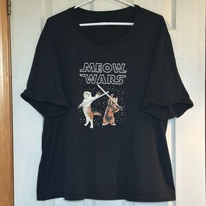 Ladies Meow Wars Graphic Tee with cuffed/rolled sleeves